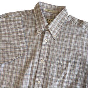 Orvis Short Sleeve Camp Shirt Mens Large White Red Plaid Cotton Straight Hem
